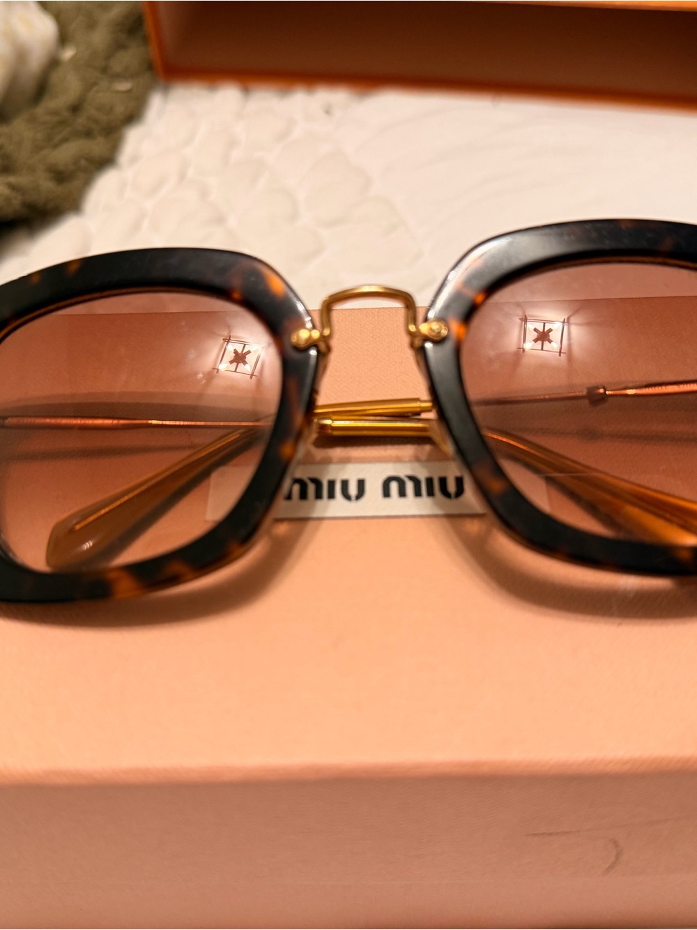 Miu Miu Women’s Tortoiseshell Frame Sunglasses with Pink Lenses
